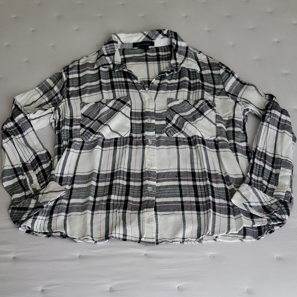 Sanctuary Black and White Plaid Button Down Shirt
